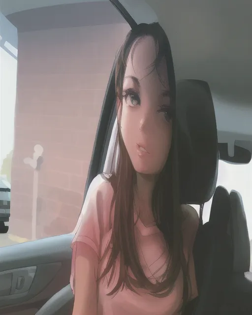 cute girl waiting in the car for her mom