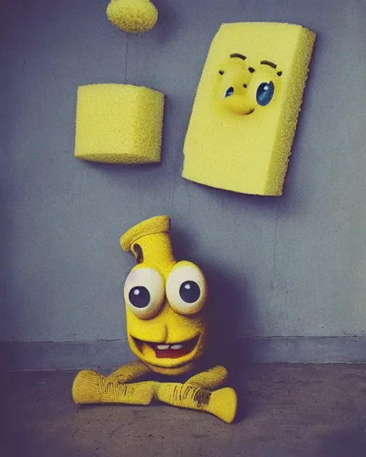 Human sponge bob, vintage photography,  beautiful,  tumblr aesthetic,  retro vintage style,  hd photography,  hyperrealism