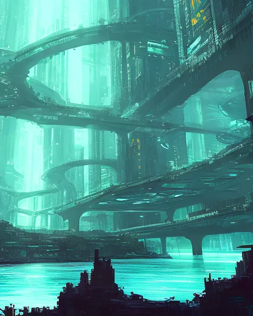 underwater city, luminescent, digital - AI Photo Generator - starryai