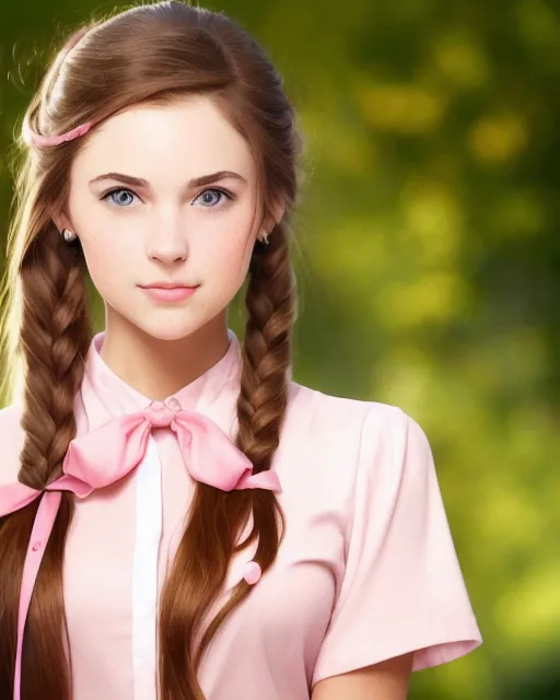 A young woman long, brown hair, - Free AI Photo Generator - starryai