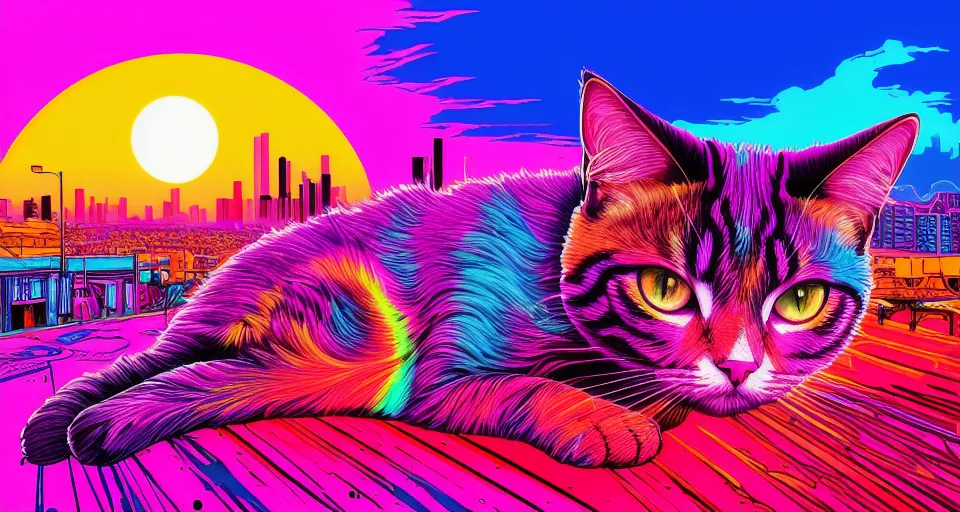 Psychedelic pussy, synthwave painting,  sunset city,  digital illustration,  extreme detail,  digital art,  4k,  ultra hd