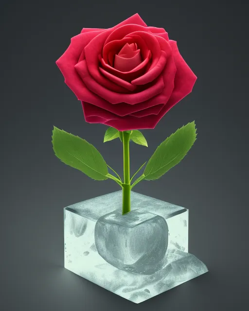 A plant rose inside a block of ice