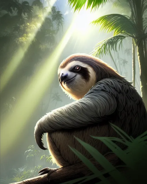 anime sloth and slow - loris sitting on a bench arms | Stable Diffusion |  OpenArt