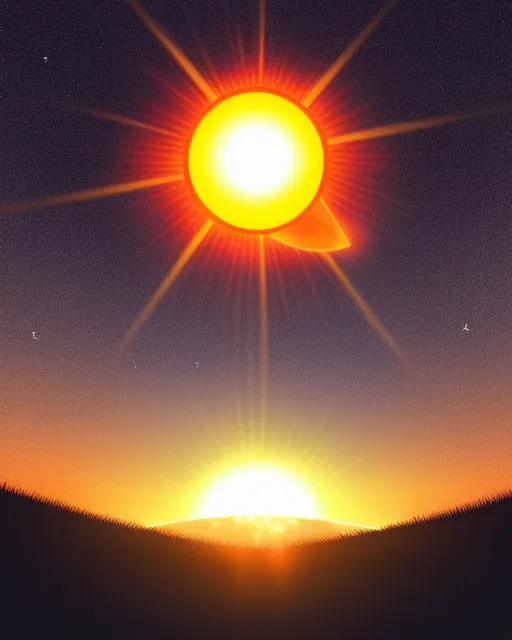 A big sun set with a shooting star in the back 