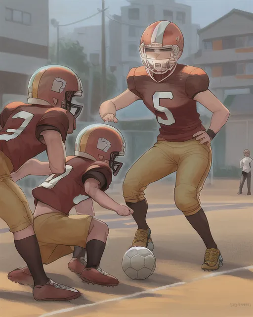 boys playing a football game in the middle of a sandy street