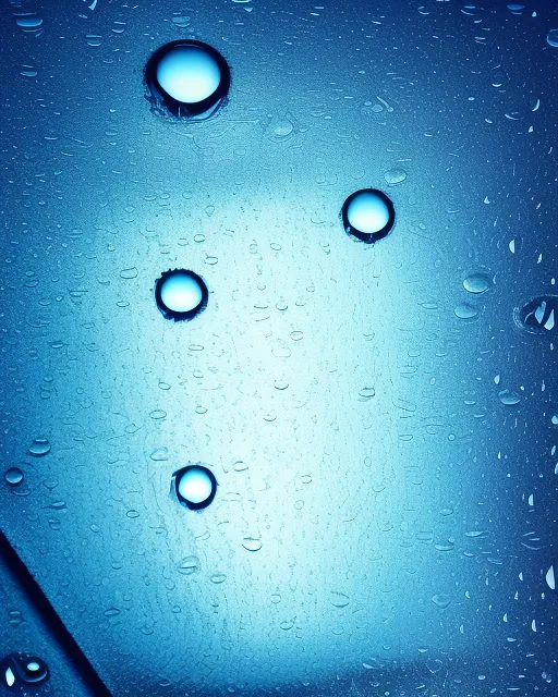 Water drops on a window, rainy, gloomy outside, blue, gray, bright blue