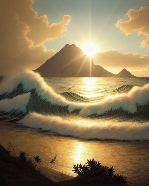 Golden Shore (4 images) - Free AI Photo Generator - starryai