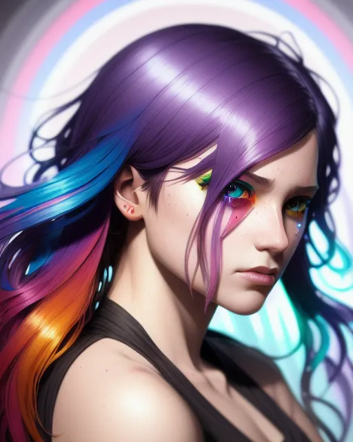 Cyberpunk anime girl, rainbow hair, - AI Photo Generator - starryai