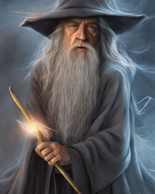 Gandalf the wizard in a sorcery fight with Harry Potter, digital painting,  digital illustration,  extreme detail,  digital art,  4k,  ultra hd, radiant, detailed, etching
