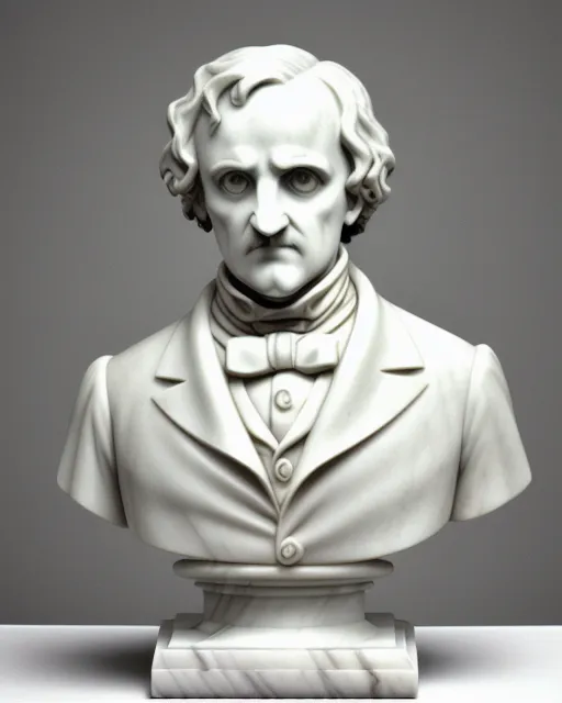 A marble bust of Edgar Allan Poe, marble structure