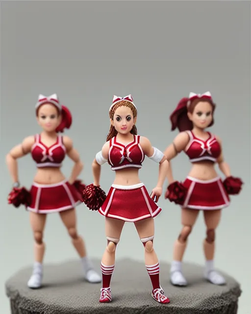 photo realistic. miniature faking. diorama. rpg figures. Cheerleaders. miniature. in an urban setting. female