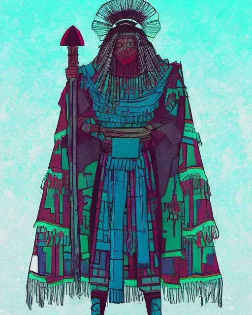 Ancient Mesoamerican Death Priest, by alena aenami, by josan gonzalez, Storybook Illustration