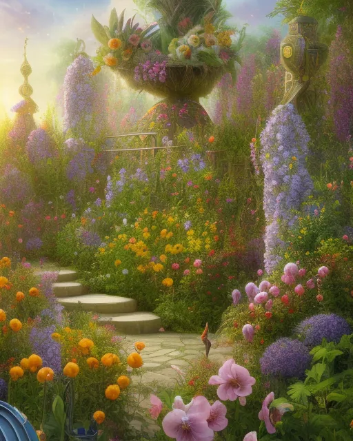 A fantasy dream garden surrounded - AI Photo Generator - starryai