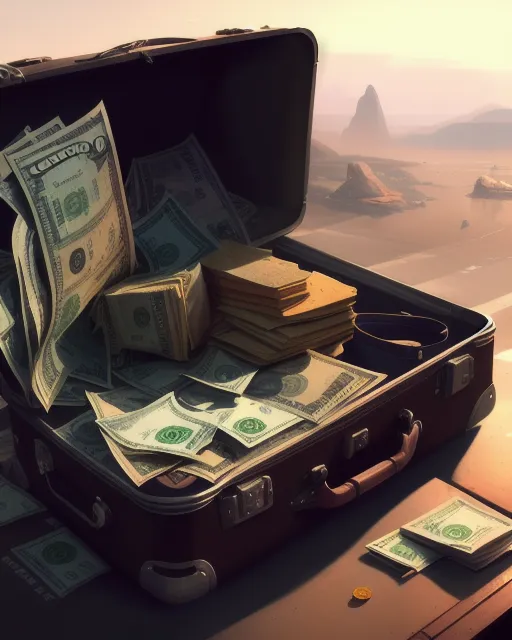 An open suitcase with money