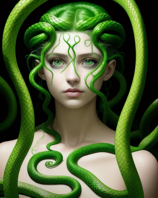Medusa smiling snakes around her full - AI Photo Generator - starryai