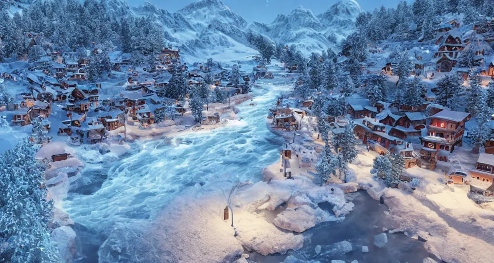 Photodynamic cozy snowy mountain - Free AI Photo Generator - starryai