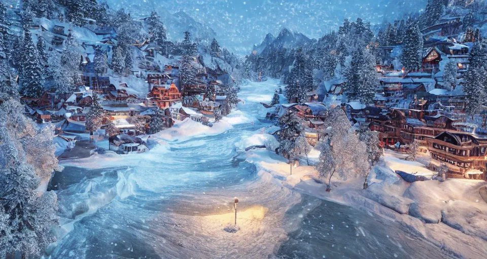 Photodynamic cozy snowy mountain - Free AI Photo Generator - starryai