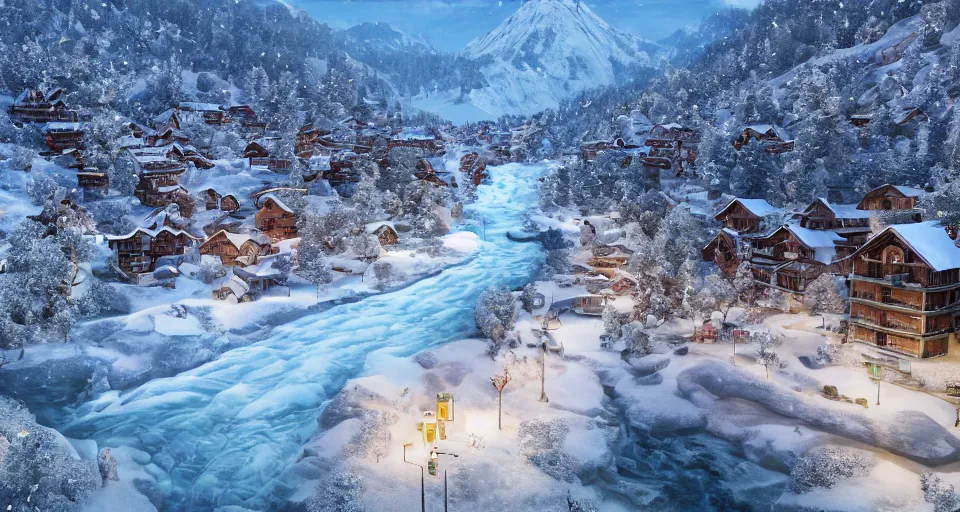 Photodynamic cozy snowy mountain - Free AI Photo Generator - starryai