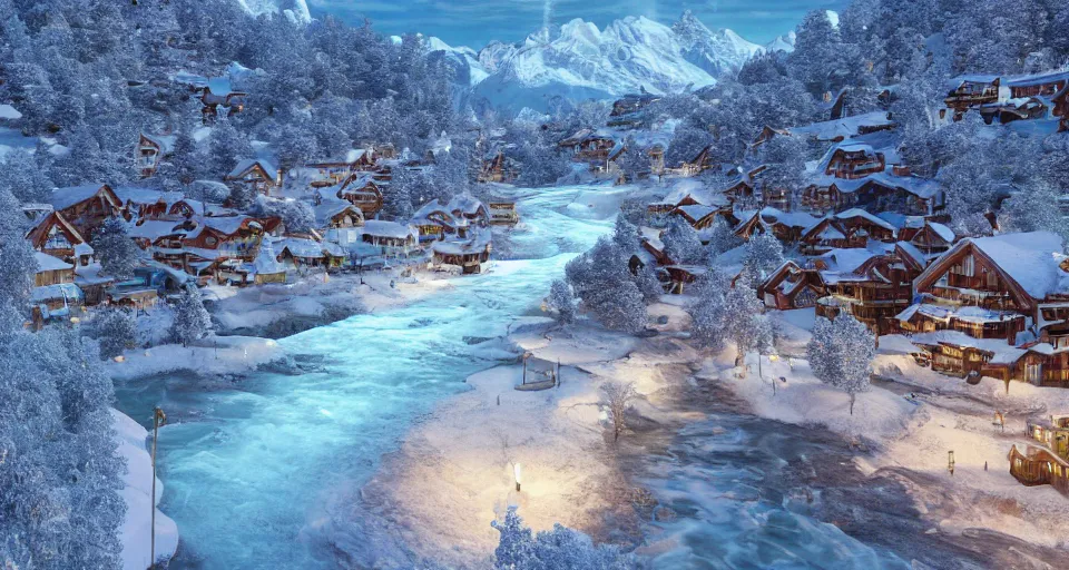 Photodynamic cozy snowy mountain - Free AI Photo Generator - starryai