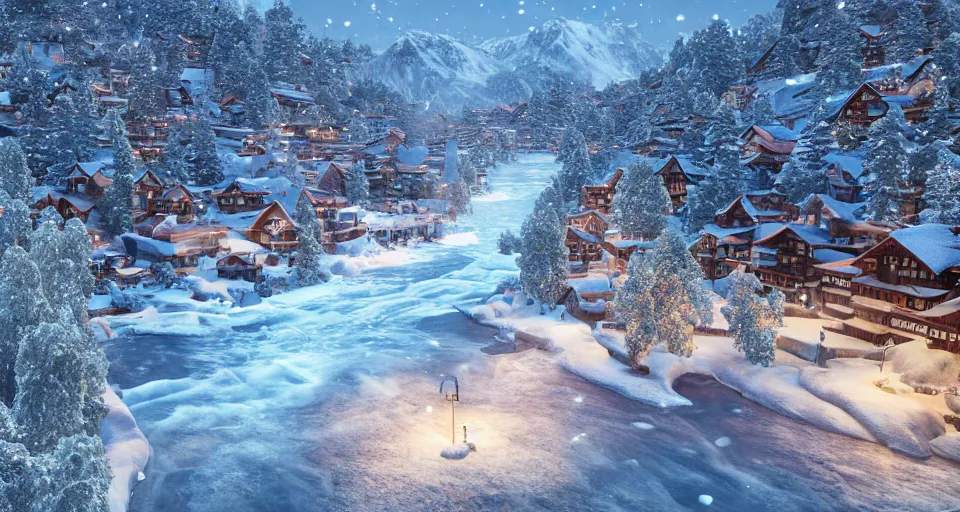 Photodynamic cozy snowy mountain - Free AI Photo Generator - starryai
