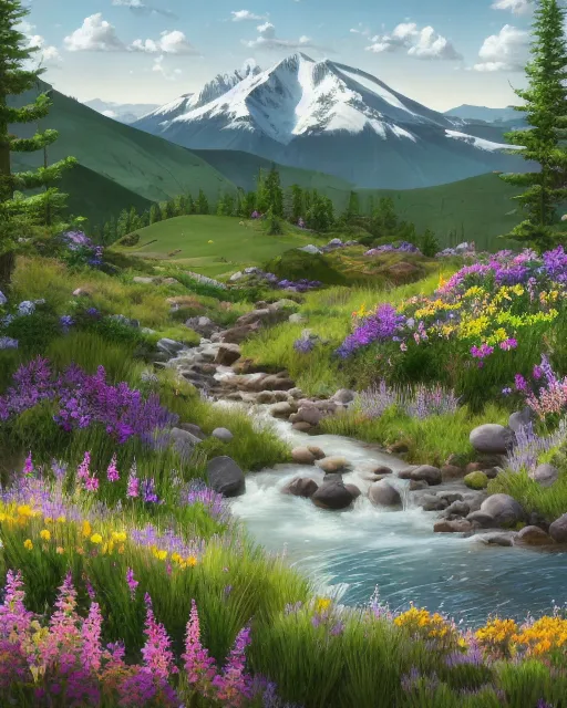 Beautiful serene mountain view - Free AI Photo Generator - starryai