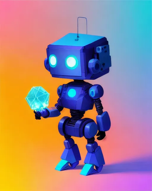 (Magic tiny robot), Imax, ultra hd, 4k, noctilucent, cinema 4d, felt pieces, isometric 3d, storybook illustration, fantasy art, bismuth, colorful, photorealistic, whimsical