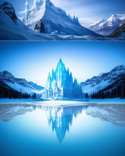 Ice castle mountains, Elemental, - Free AI Photo Generator - starryai