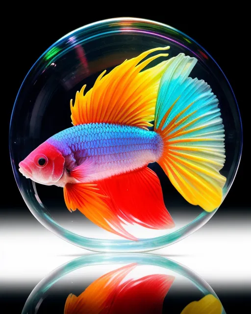 a rainbow colored betta fish a bubble, - AI Photo Generator - starryai