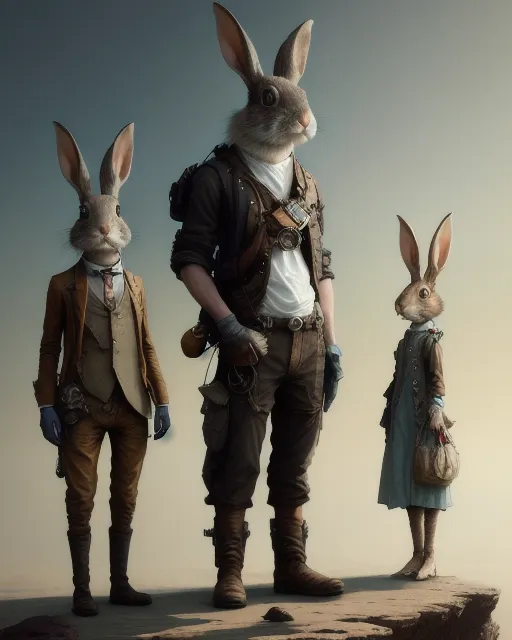 Steampunk human like Rabbit people - AI Photo Generator - starryai