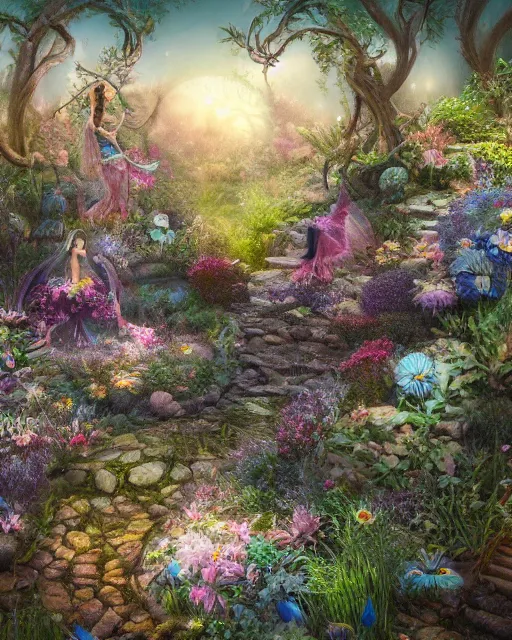 Magical fairy garden at dusk wild - Free AI Photo Generator - starryai