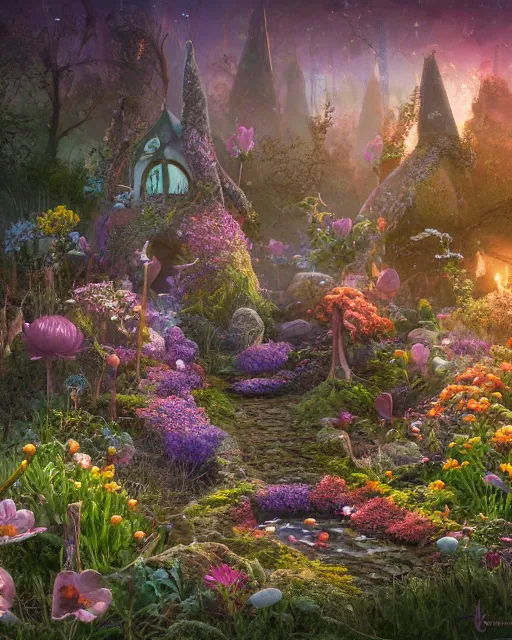 Magical fairy garden at dusk wild - Free AI Photo Generator - starryai