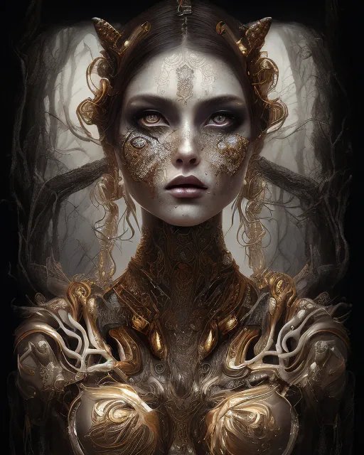 Serene goddess dead detailed gold - Free AI Photo Generator - starryai