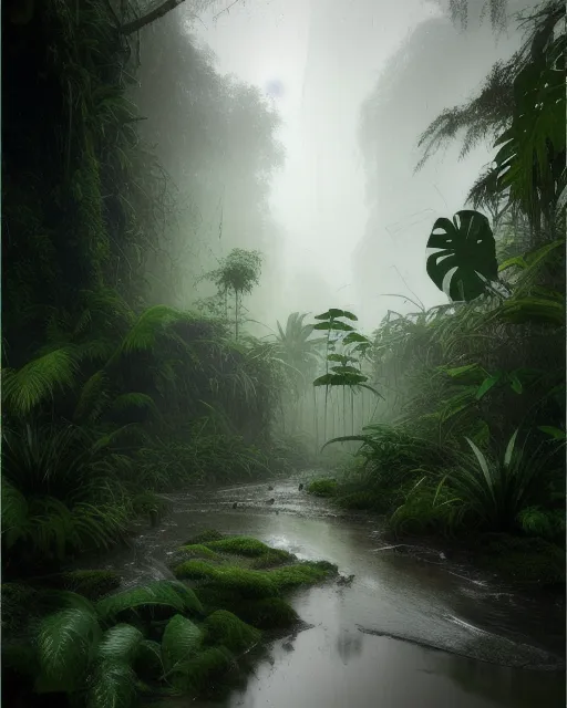 jungle a dark foreboding place. river - AI Photo Generator - starryai