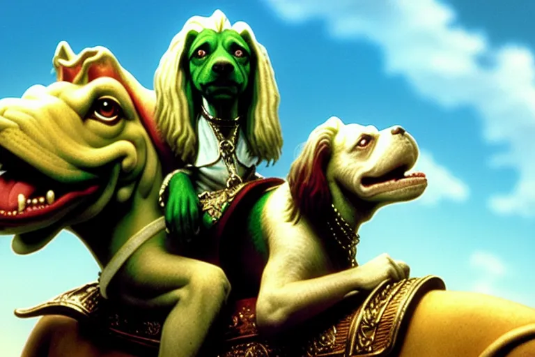Snoop dog riding on back falcor - Free AI Photo Generator - starryai