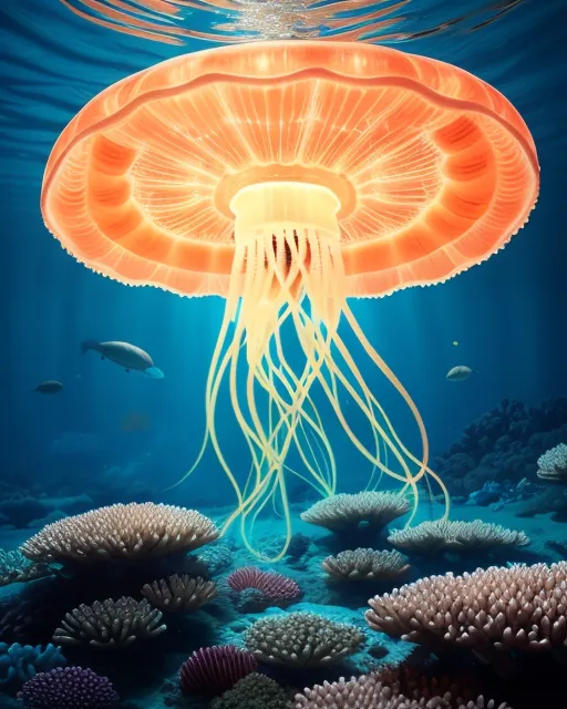 Glowing Jellyfish Ocean, Coral - Free AI Photo Generator - starryai