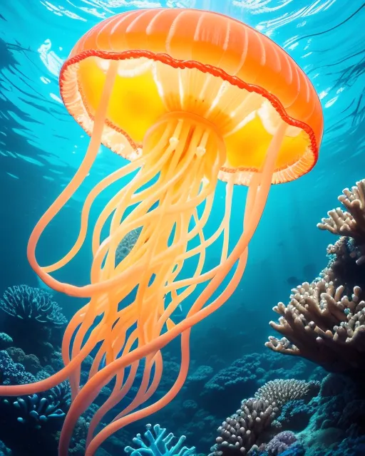 Glowing Jellyfish Ocean, Coral - Free AI Photo Generator - starryai