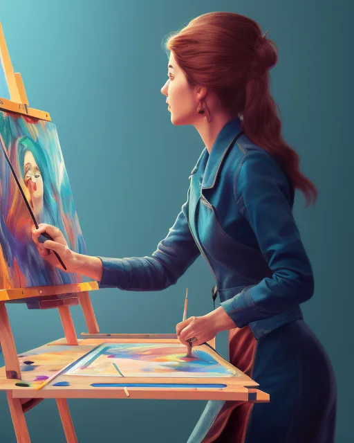 (3Dart)Artist woman painting a picture on her easel, digital painting,  digital illustration,  extreme detail,  digital art,  4k,  ultra hd, beautiful, radiant, retro