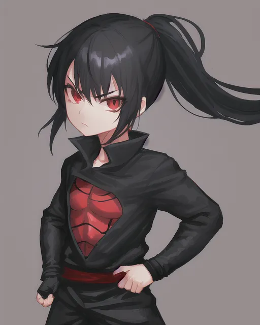 ninja, black hair, little girl, hood, - AI Photo Generator - starryai