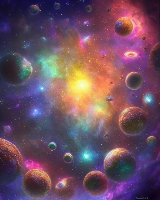 Beautiful island made of colorful crystal's and gems floating in a galaxy,  extreme detail,  digital art,  4k,  ultra hd,  detailed,  vibrant,  sharp focus,  wlop,  unreal engine, beautiful fantasy landscape,  realistic and natural,  cosmic sky,  detailed full-color,  nature,  hd photography,  realistic surrealism,  elements by nasa,  magical,  detailed,  gloss,  hyperrealism