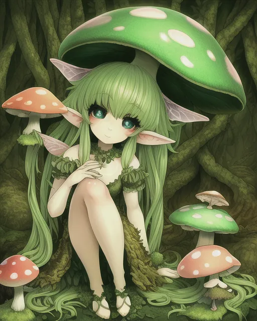 Cute mushroom fairy a forest, - Free AI Photo Generator - starryai
