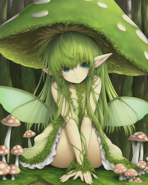 Cute mushroom fairy a forest, - Free AI Photo Generator - starryai