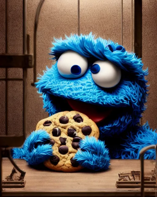 Cookie Monster Smuggles Cookies Inside - AI Photo Generator - starryai