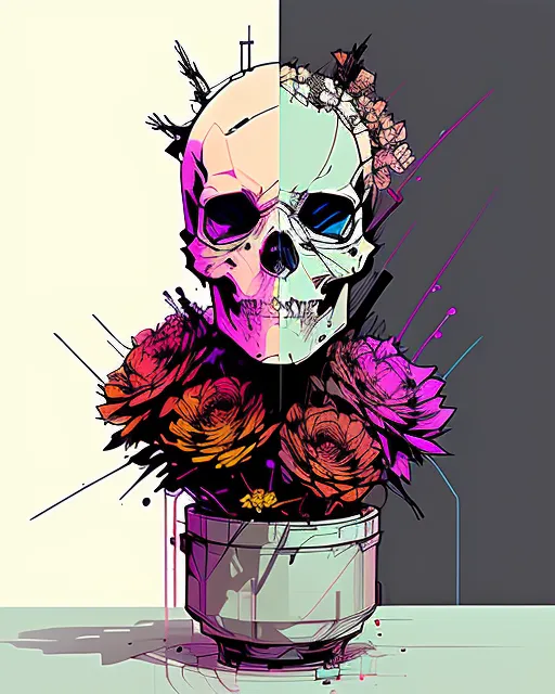 Arrangement With Skull and Flowers