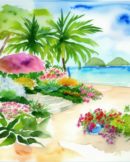 Watercolor garden on the beach