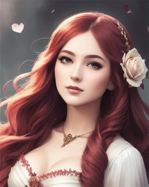 Beautiful girl, long hair, anime character, roses