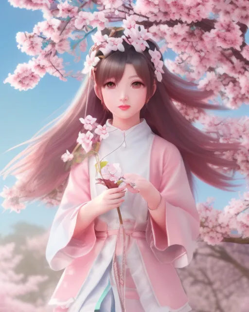 Cherry blossom, character, girl, sweet, animated character, digital painting, highly detailed,