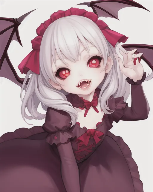 White hair anime girl, vampire, cheeky - AI Photo Generator - starryai