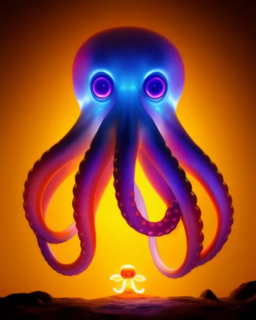 A glowing, octopus humanoid. Awe - Free AI Photo Generator - starryai