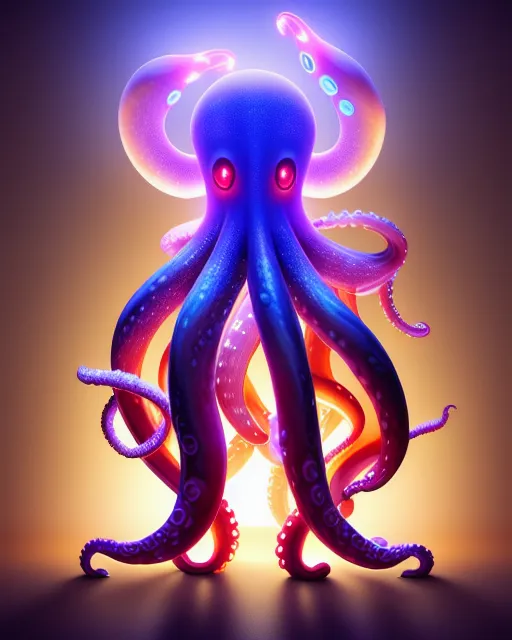 A glowing, octopus humanoid. Awe - Free AI Photo Generator - starryai