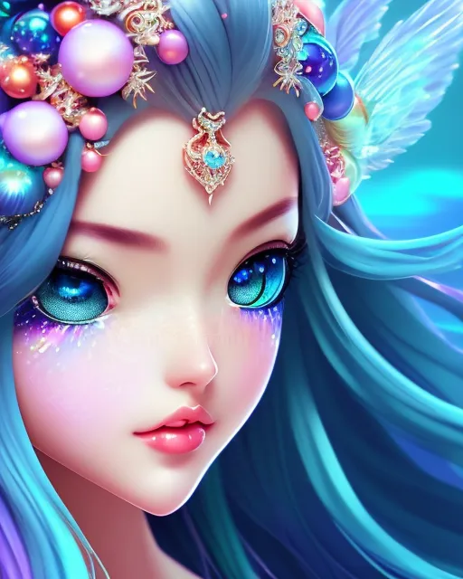 Kawaii water fairy mermaid anime eyes - AI Photo Generator - starryai